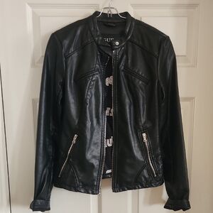 Guess Black Leather Moto Jacket